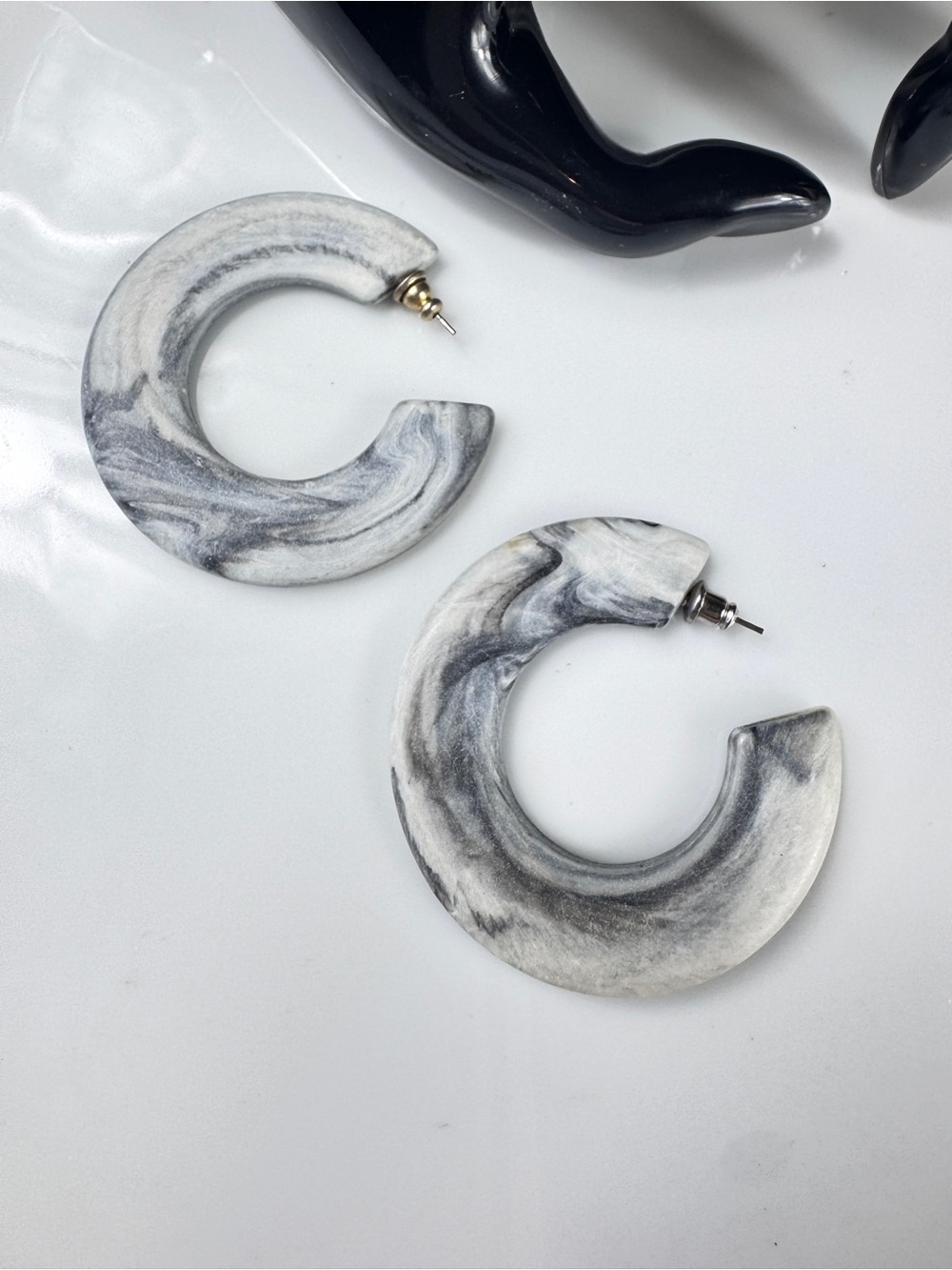 Marbled Black & White Hoop Earrings — Women Jewelry